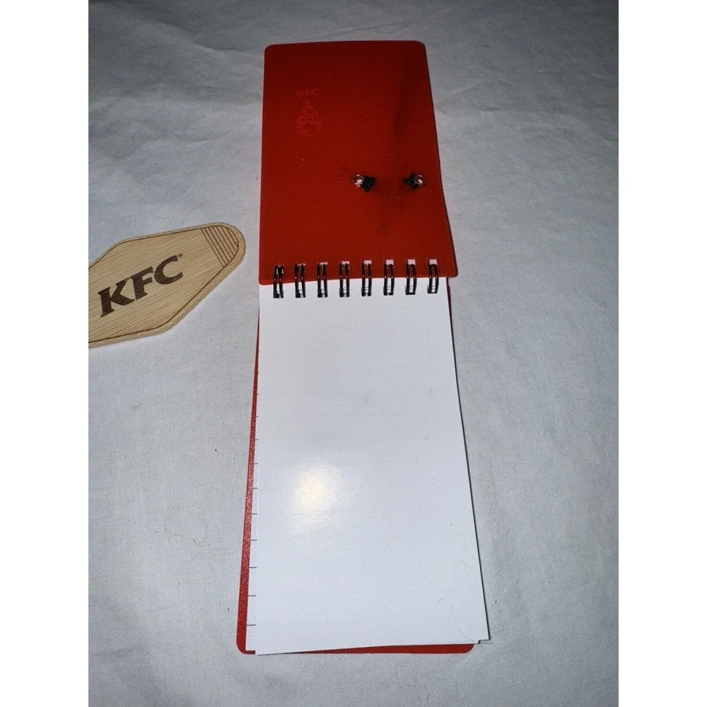 KFC Food Advertising Lot Red Pocket Notebook W/ Mini Pen & Wooden Keychain